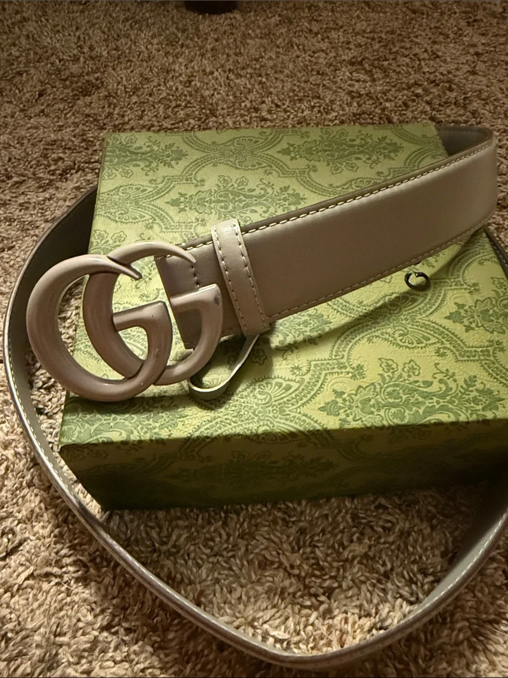 Gray Interlocking GG Gucci Buckle Leather Belt